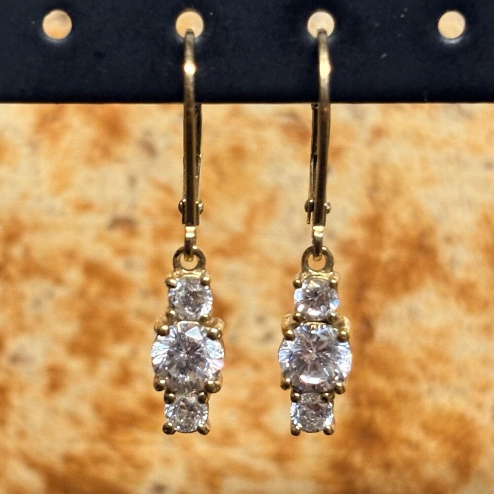 Ross Simons Earrings Gold Plated over Sterling Silver w/ CZ's Dangle Drop